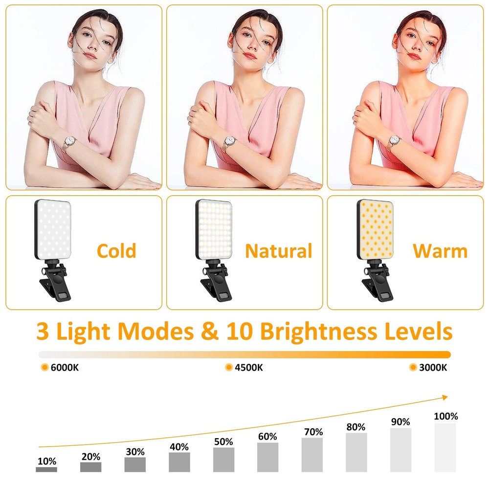 Selfie Light Phone Light with Clip, 80 LED 2000mAh Rechargeable Camera Light