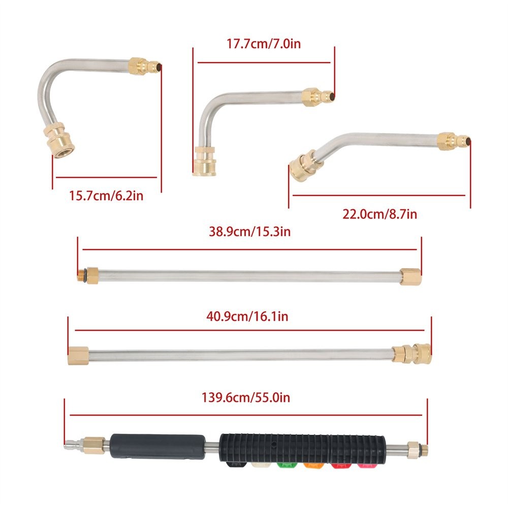 9 Pack Power Washer Lance With Atomization Nozzle Tips And Attachment Curved Rod