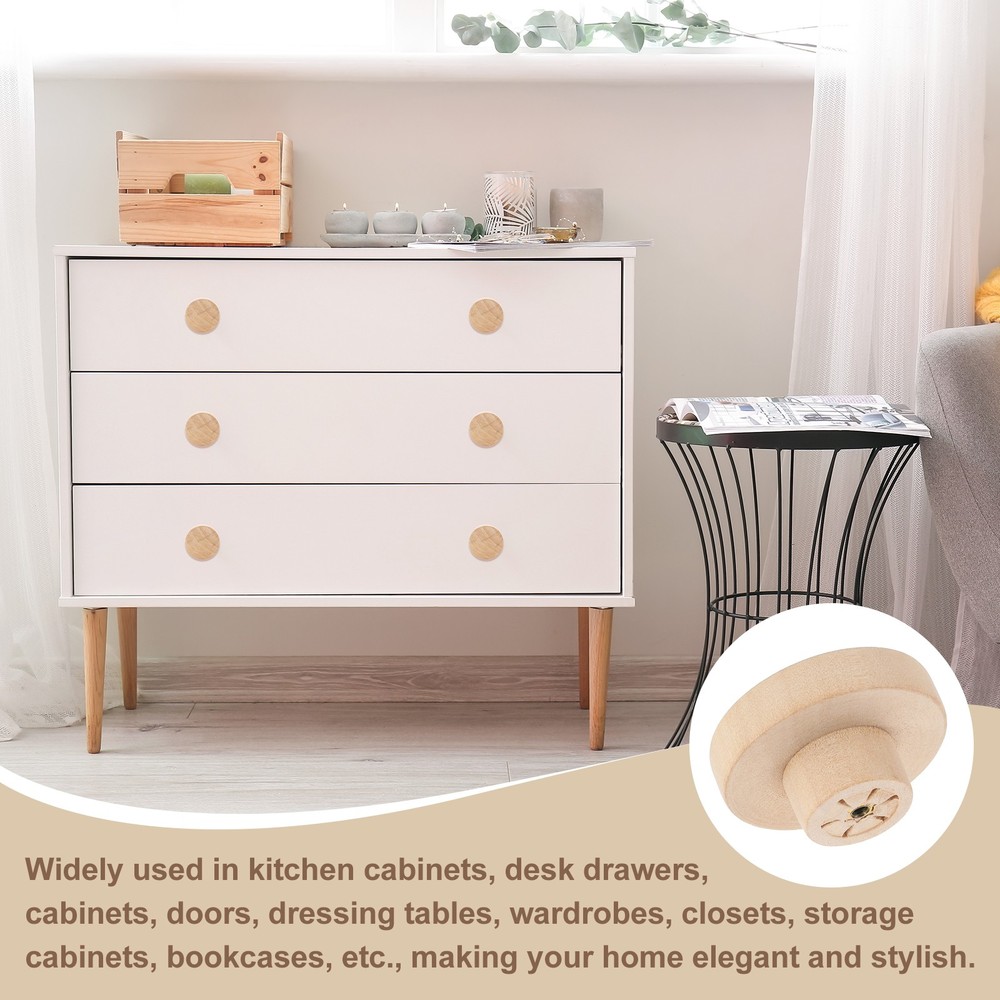 6 Set Round Wood Drawer Knob 2" Diameter Flat Round Dresser Knobs Wooden Knobs