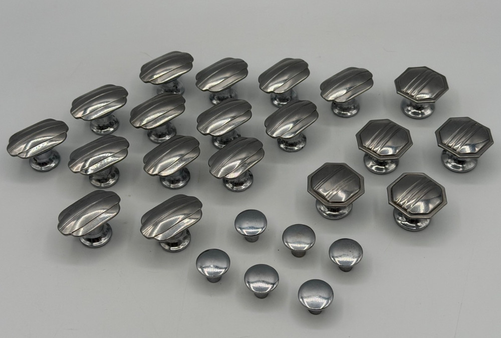 25 MCM/Art Deco Chrome Drawer Cabinet Knobs Pulls Collection From One Kitchen