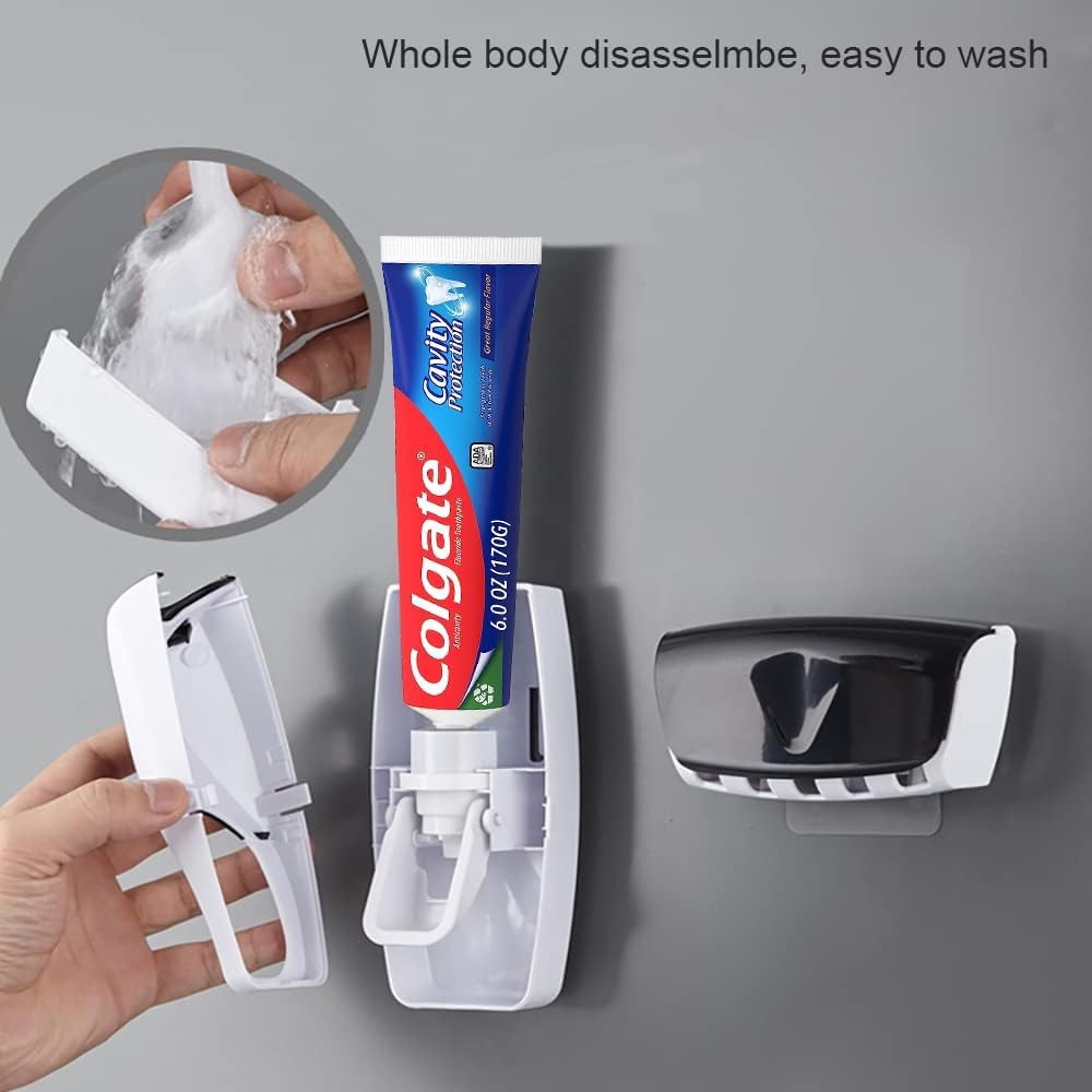 Automatic Toothbrush Dispenser Wall Mount Toothpaste Squeezer and Toothbrush Hol