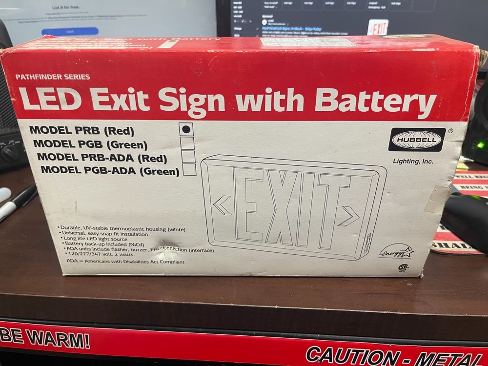 Hubbell PRB Red Commercial Emergency Exit Sign Single or Double Face