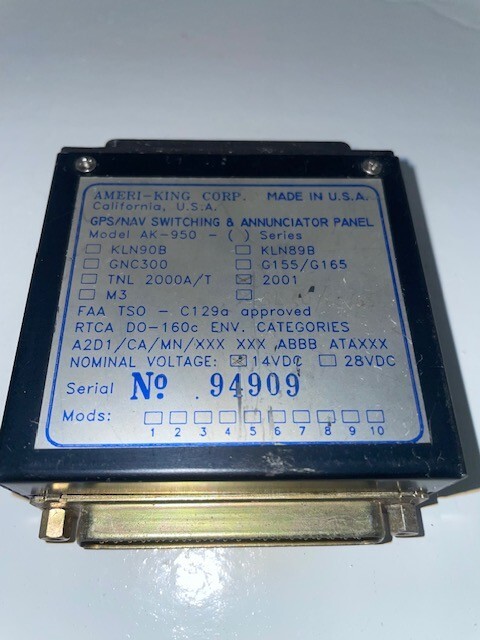 AMERI-KING AK 950-2001 GPS/NAV SWITCHING AND ANNUNCIATOR PANEL