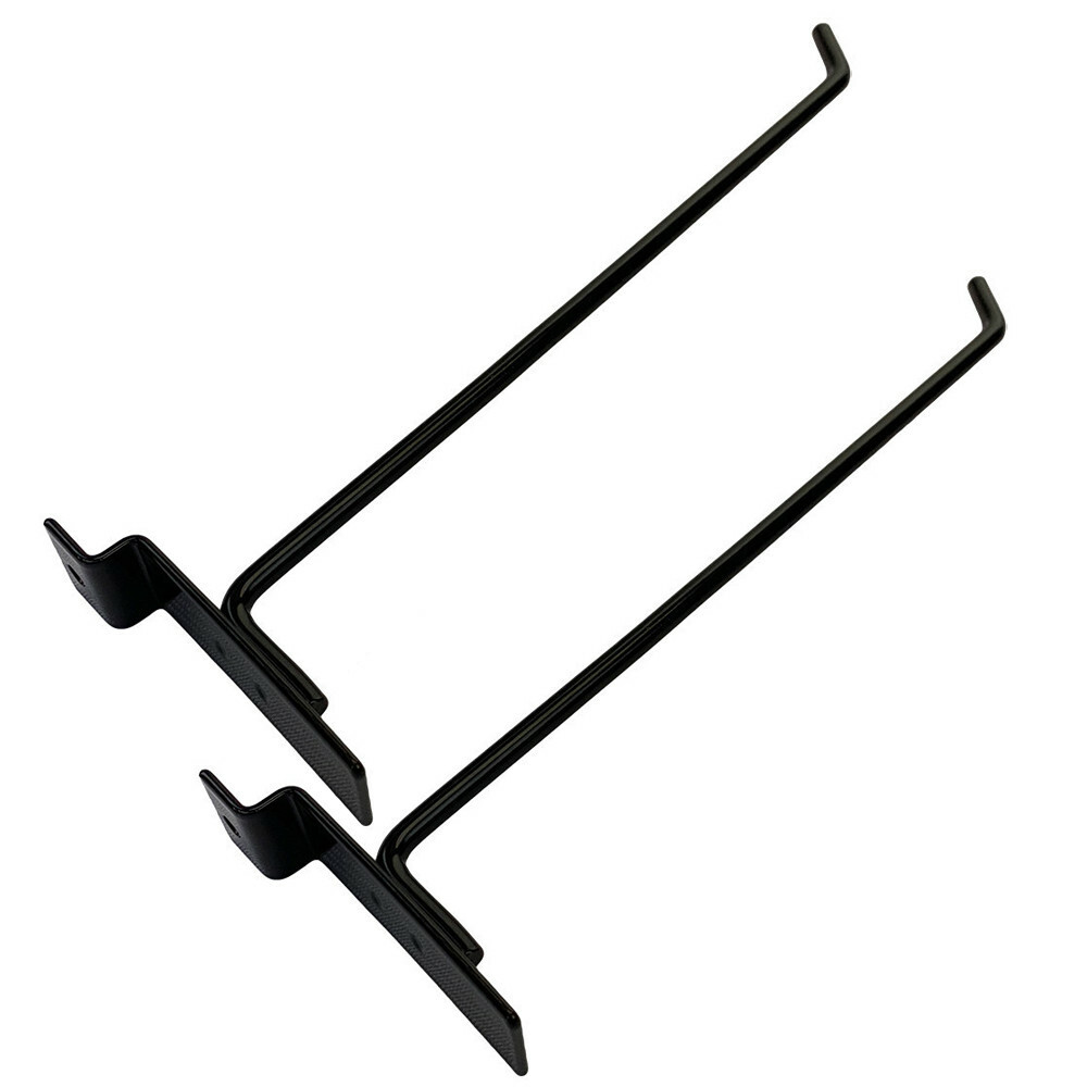 12" Slatwall Hook Panel Display Hooks, 1/4" Thickness Metal, Black - PACK 2