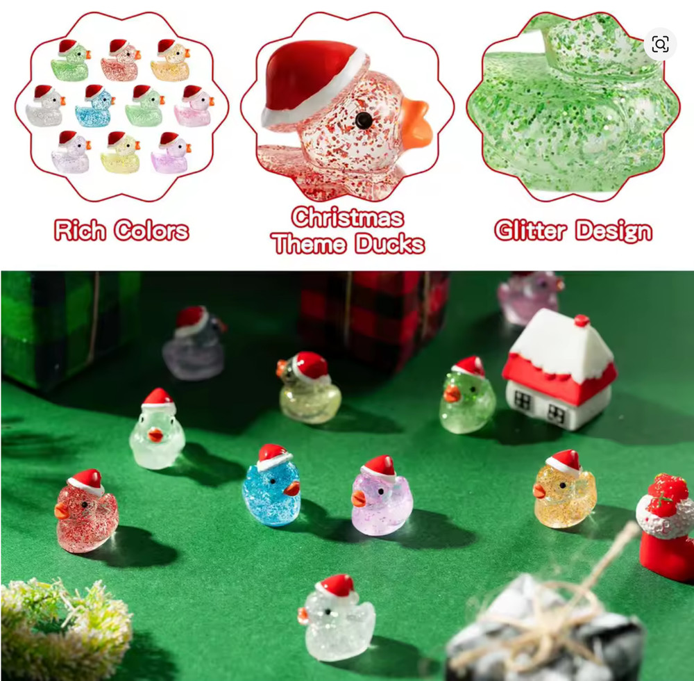 25pcs Resin Glitter Christmas Mini Duck Ducks Set