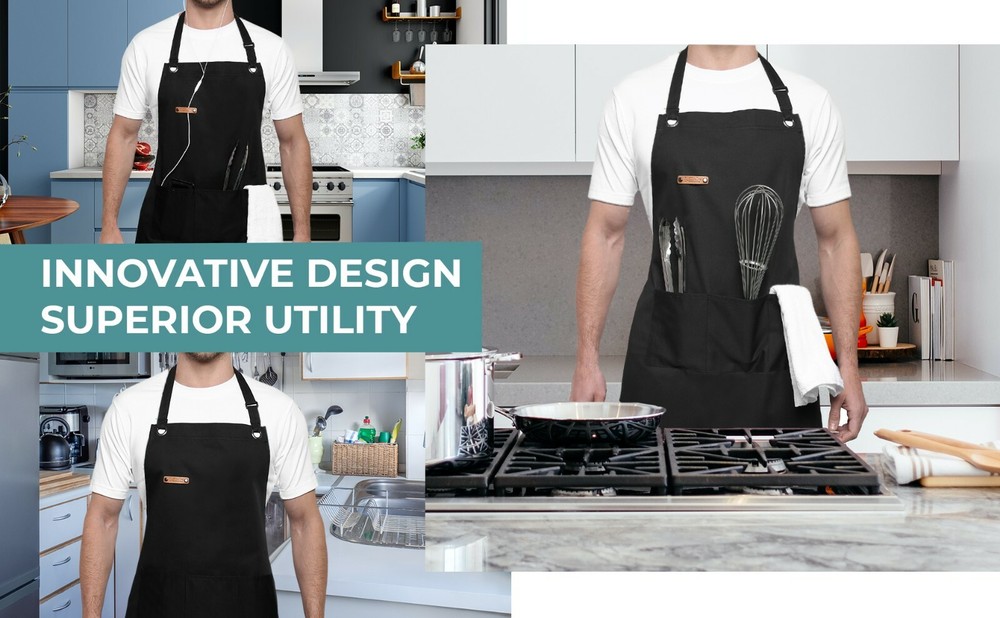 Professional Grade Chef Apron, Cotton and Polyester, Adjustable, Kitchen, BBQ