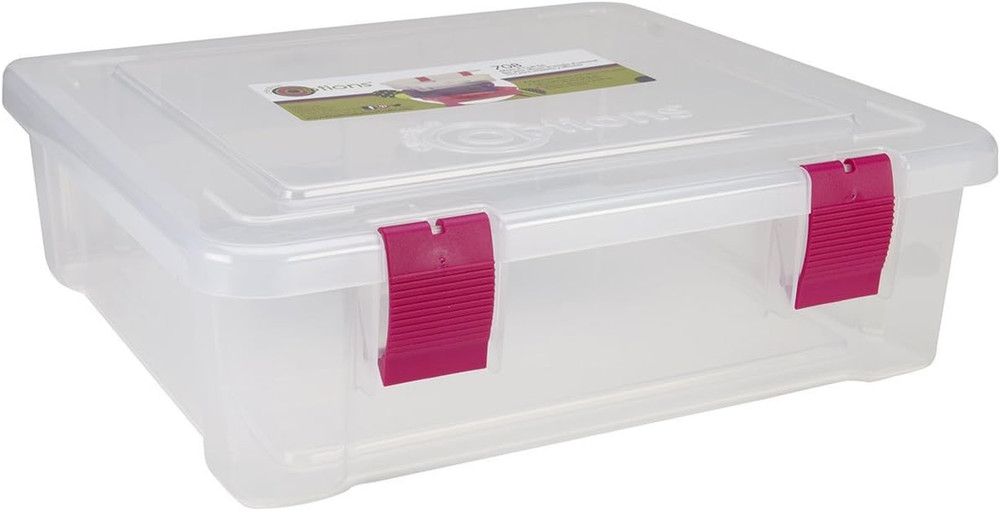File Tub Scrapbooking Storage Box, Clear, Magenta