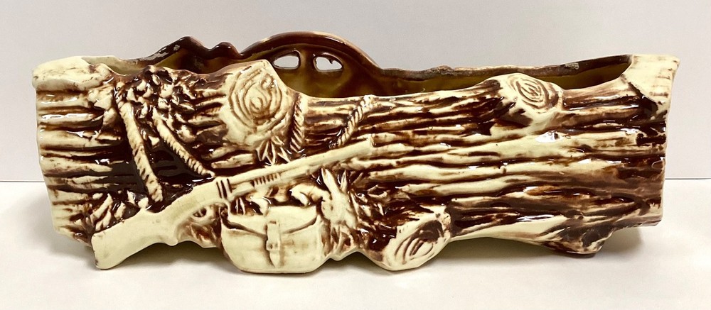Vintage Ceramic McCoy Pottery Log & Rifle Planter