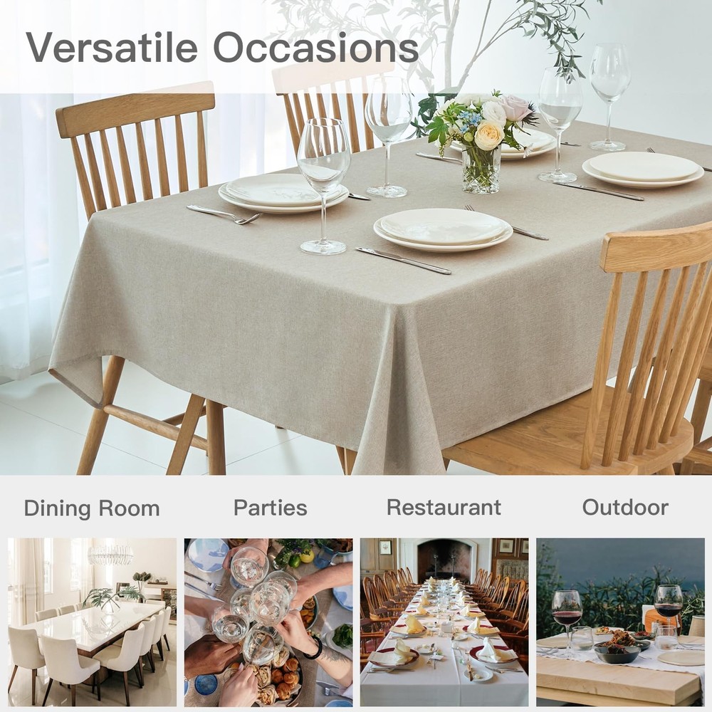 Rectangle Linen Textured Tablecloth Waterproof Spillproof Washable Fabric Tab...
