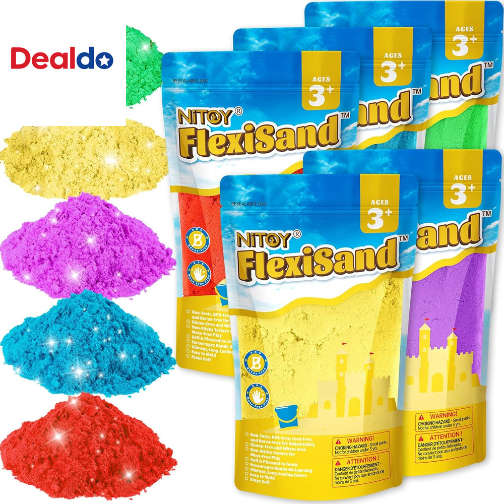 Flexisand Value Pack 11Lbs of 5 Colored Moldable Self-Sticking Sand,Never Dries