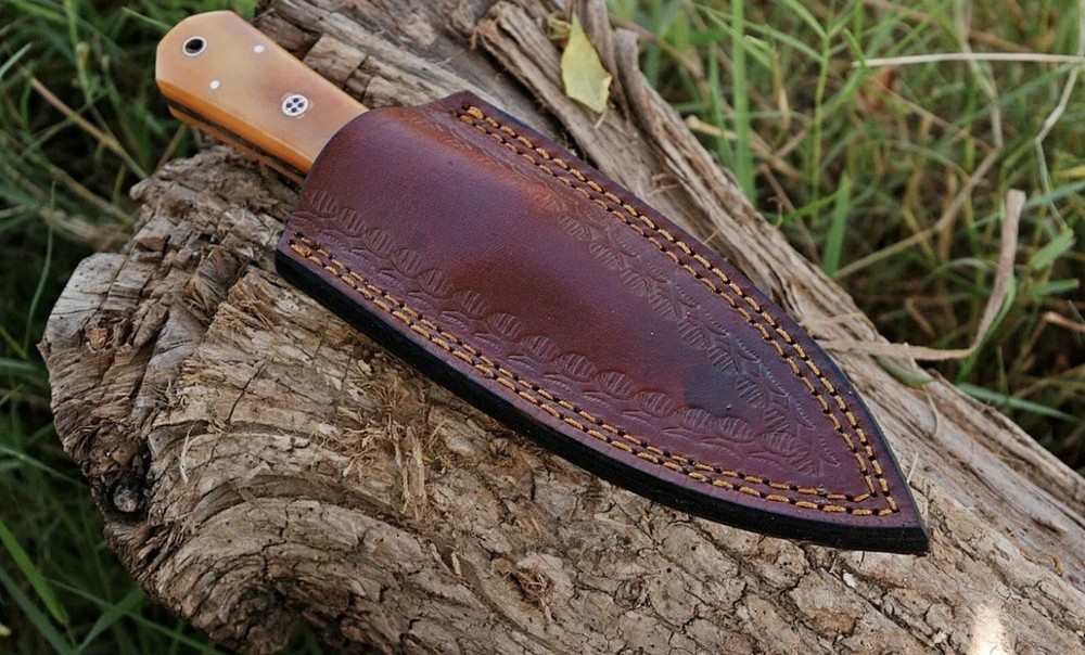 Fix Blade Double edge Dagger Damascus knife Boot Hunting Tactical Camel Bone