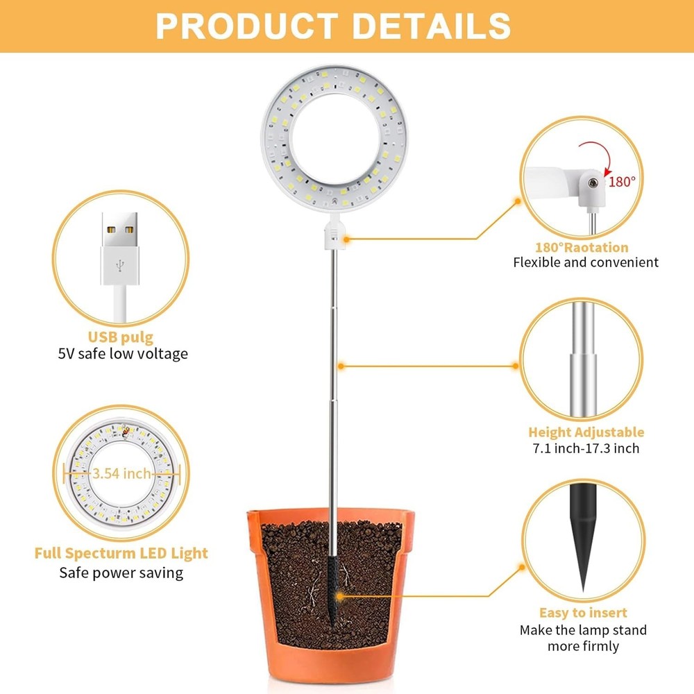 Efficient 5W Full Spectrum Plant Light with Timer – Perfect for Indoor Growth