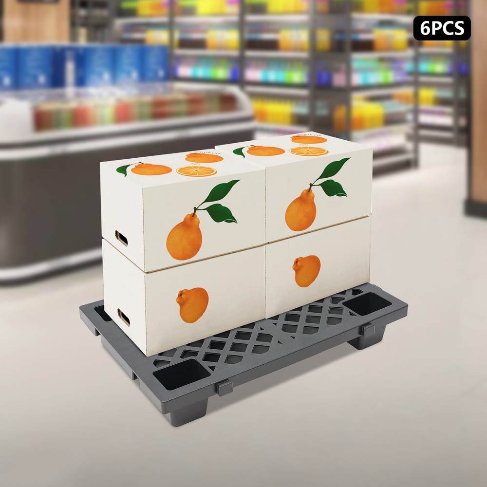 6-Pack Stackable Plastic Pallets with Interlocking Design and Anti-Slip Surface