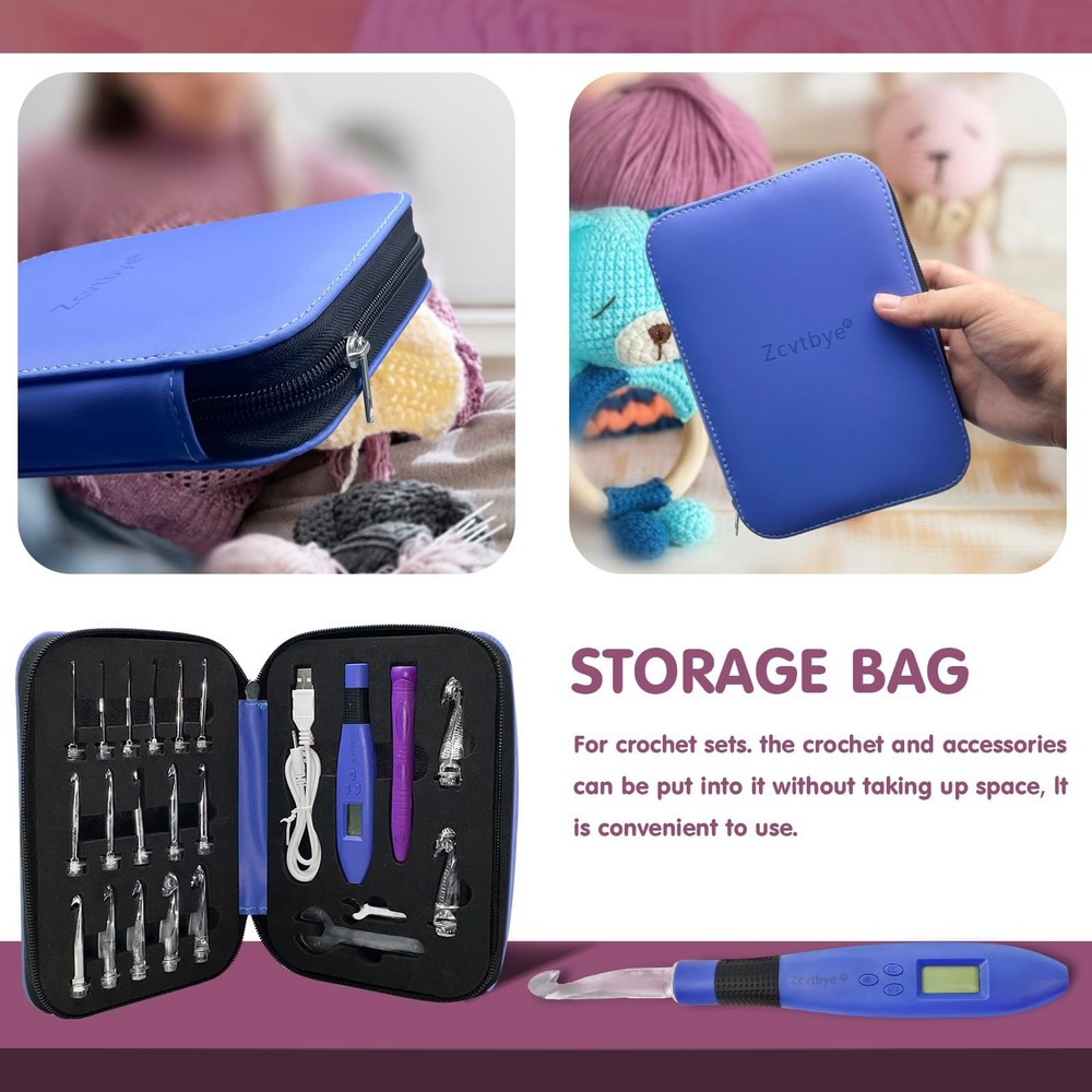 Crochet Hook with 18 Different Size for Stitch & Row Counter Light Up Interch...