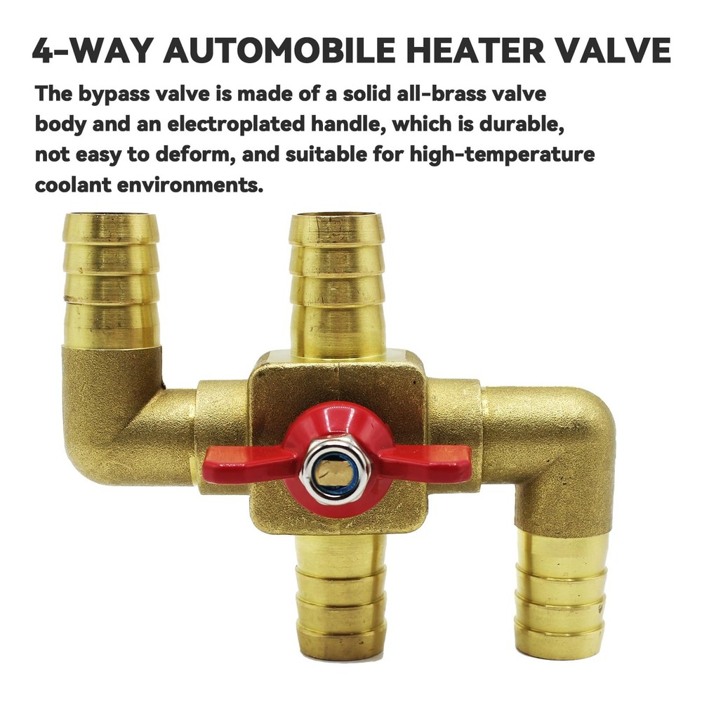 Solid Brass 5/8 Inch Heater Control Valve, 4-way Automobile Heating Water...
