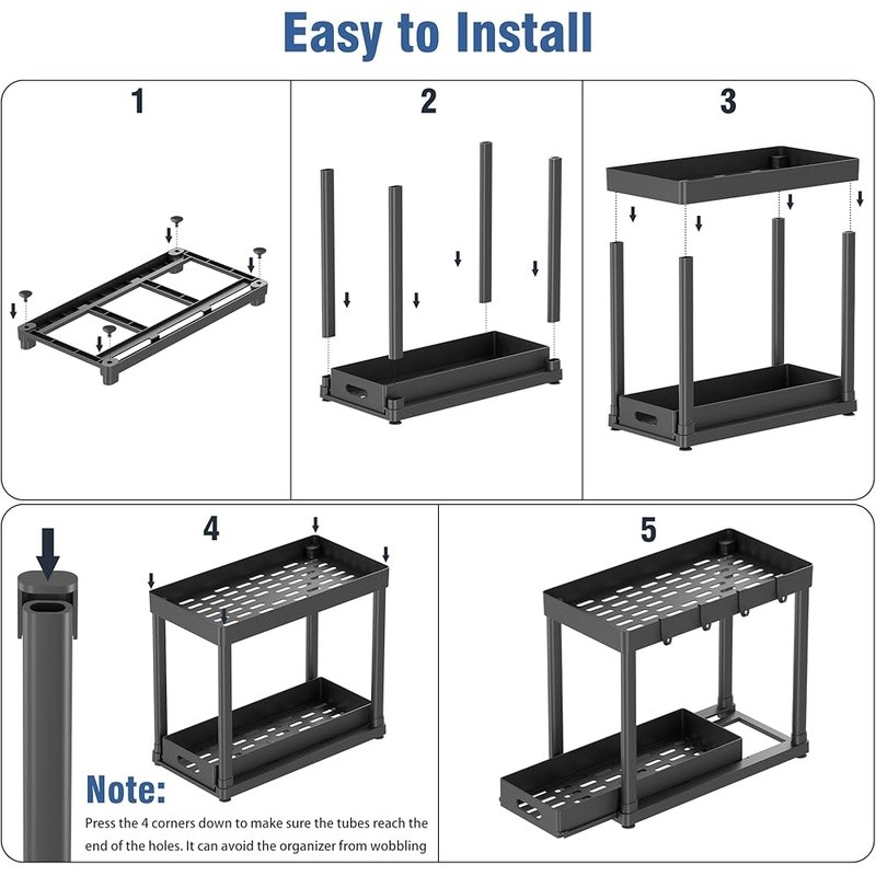 Anti-Slip Under Sink Organizer 2-Pack Pull-Out Cabinet Storage Heavy Duty Design