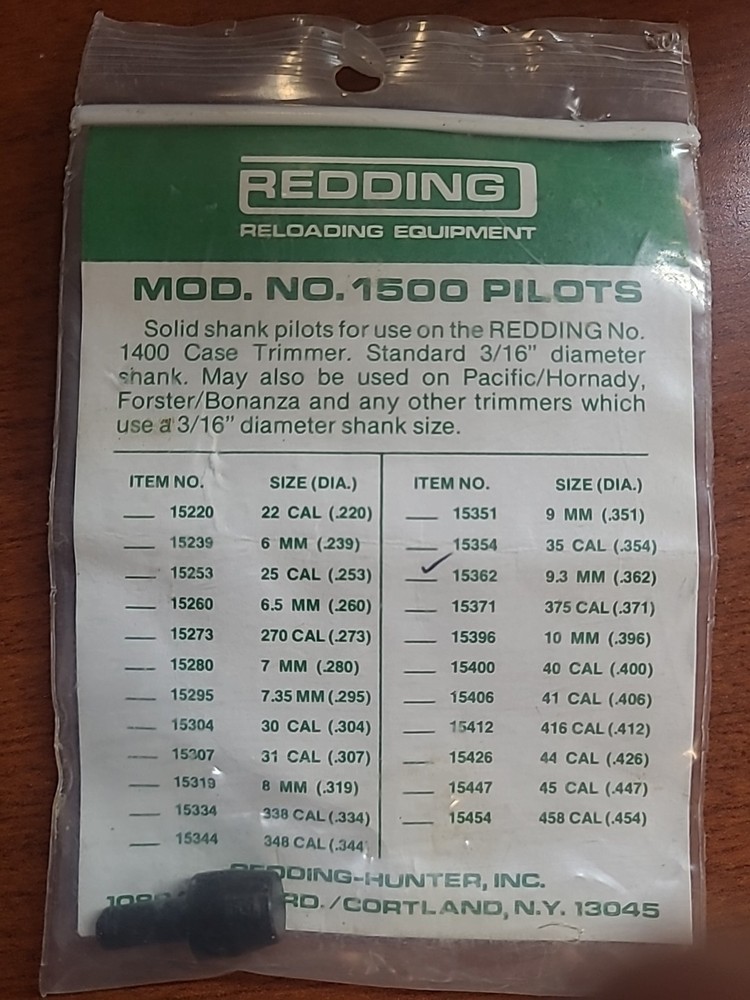 Redding Reloading Case Trimmer Pilot 9.3mm (.362) NEW! #15362