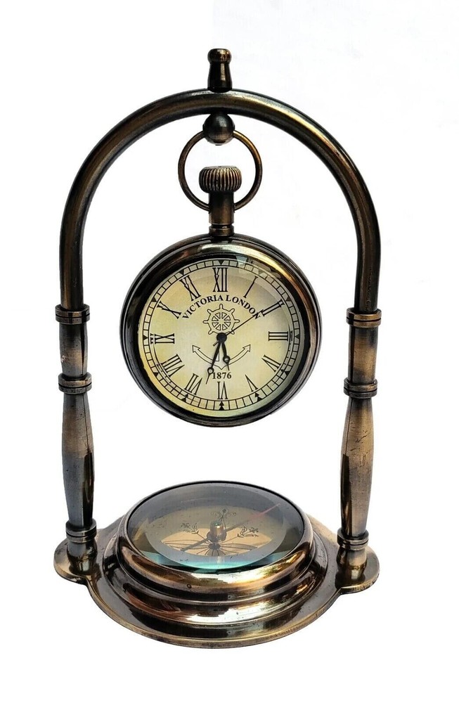Nautical Ship Table Clock Desk Clock Maritime Compass with Antique Hanging Clock
