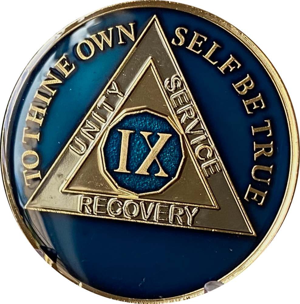 Large 9 Year AA Medallion 1.5" Midnight Blue Sobriety Chip