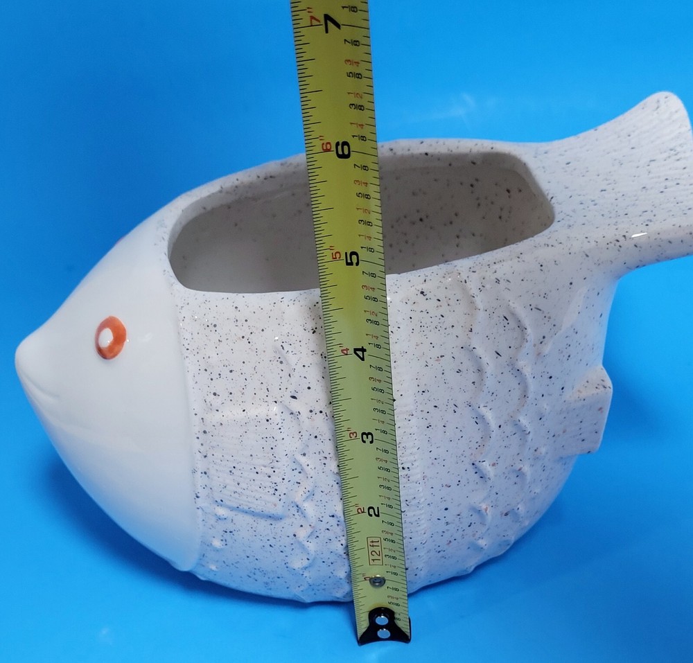Streamline Speckled Ceramic Fish Pot/Planter 8 Inches Long