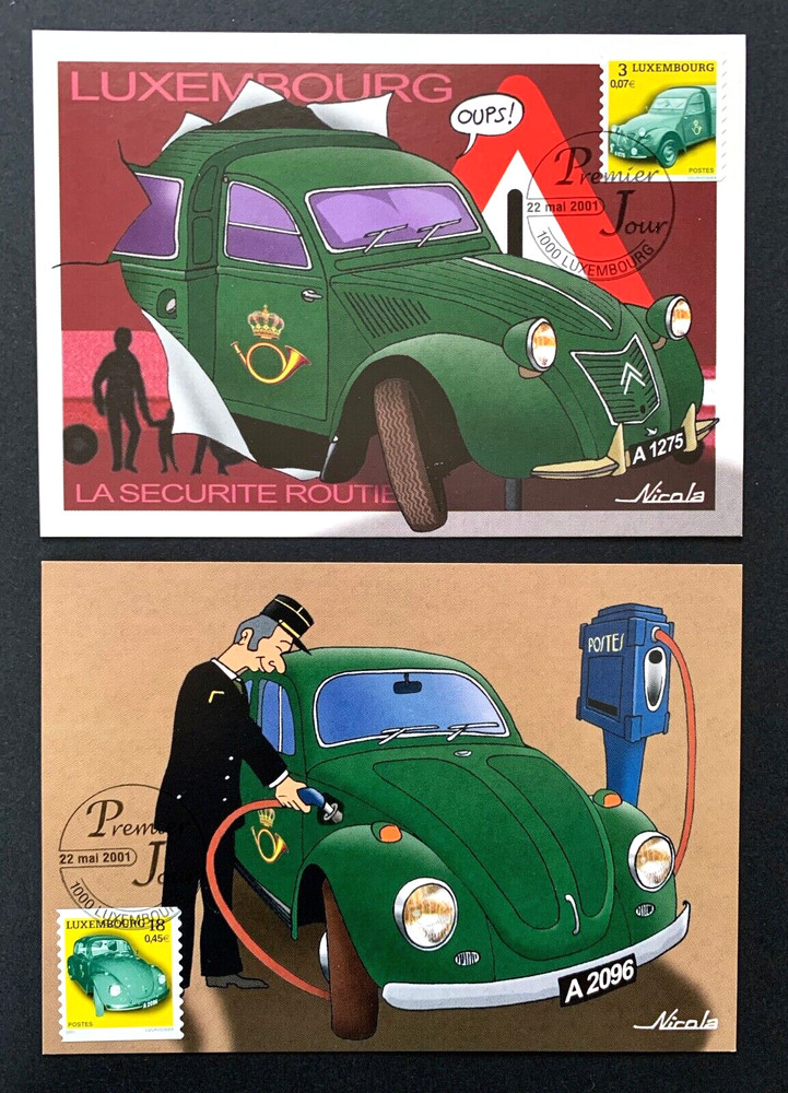 Luxembourg Maxicards 2001 Old Postal Vehicles set of 2