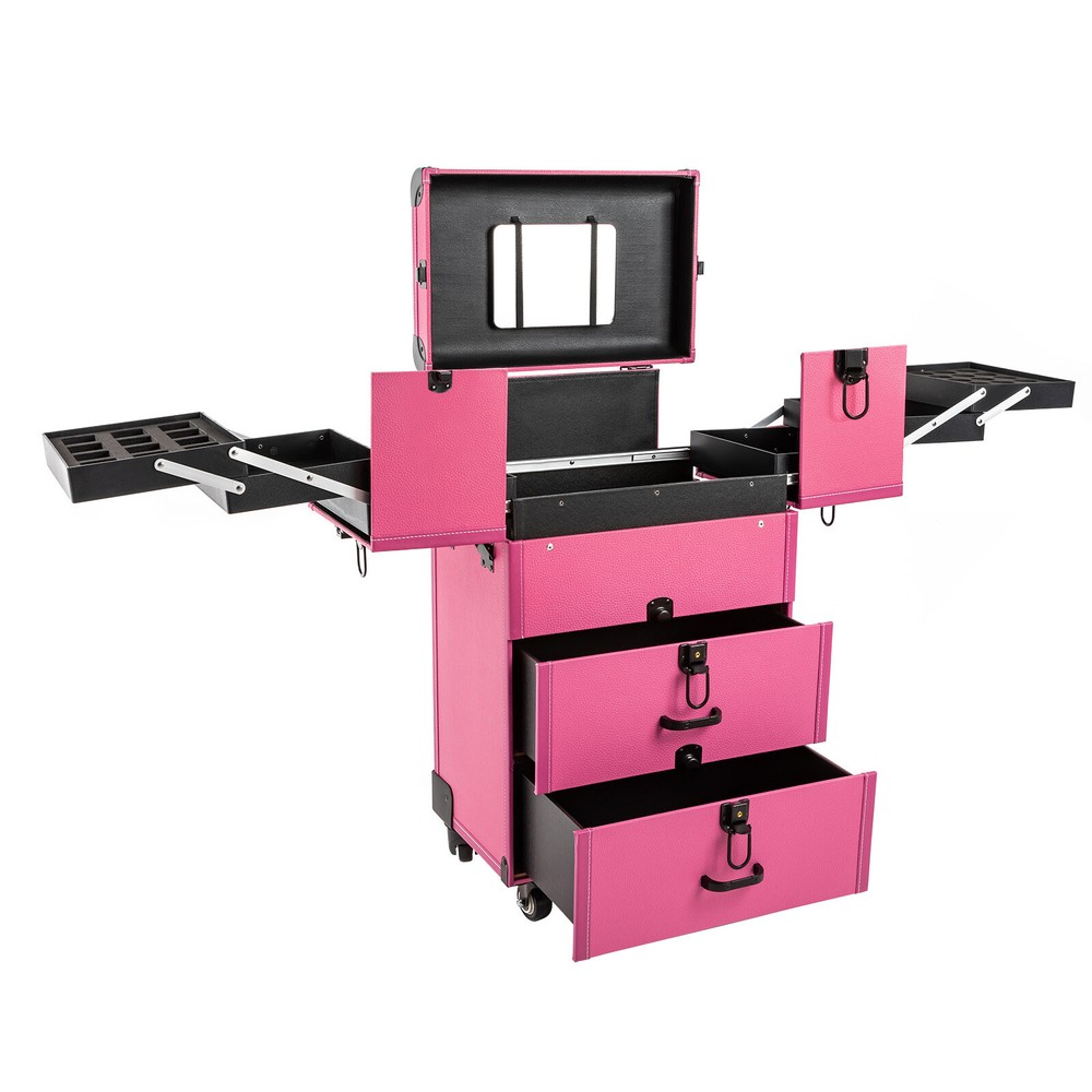 Professional Rolling Makeup Trolley Train Case Box Organizer Salon Cosmetic