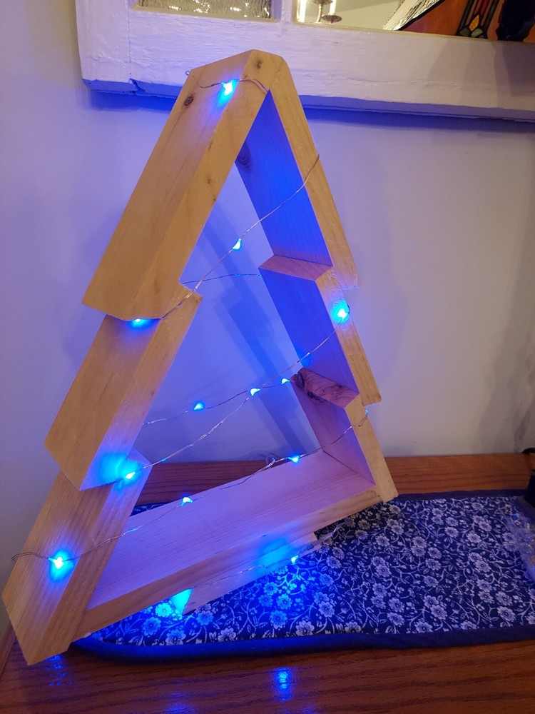 Handcrafted Wooden Christmas Tree With Lights