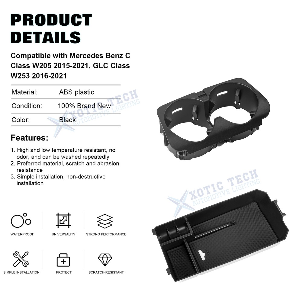 Set Console Armrest Storage Box Water Cup Holder For Mercedes Benz C GLC Class