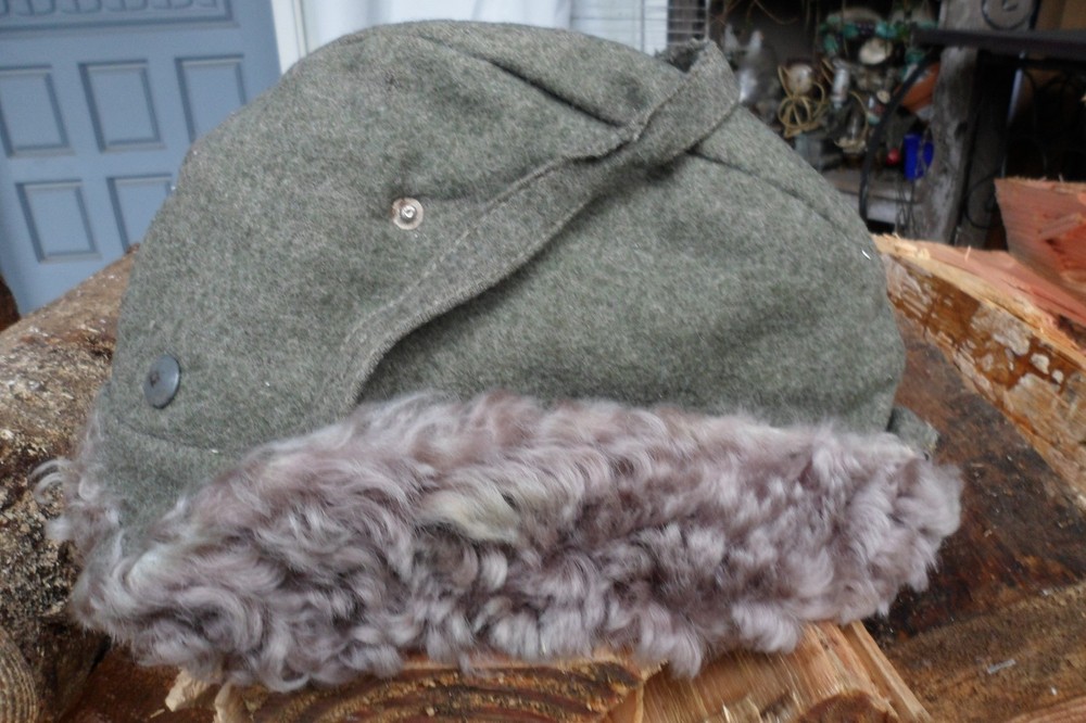 Vtg MILITARY? Olive WOOL HAT~CAP Uniform EAR MUFF Flaps VISOR