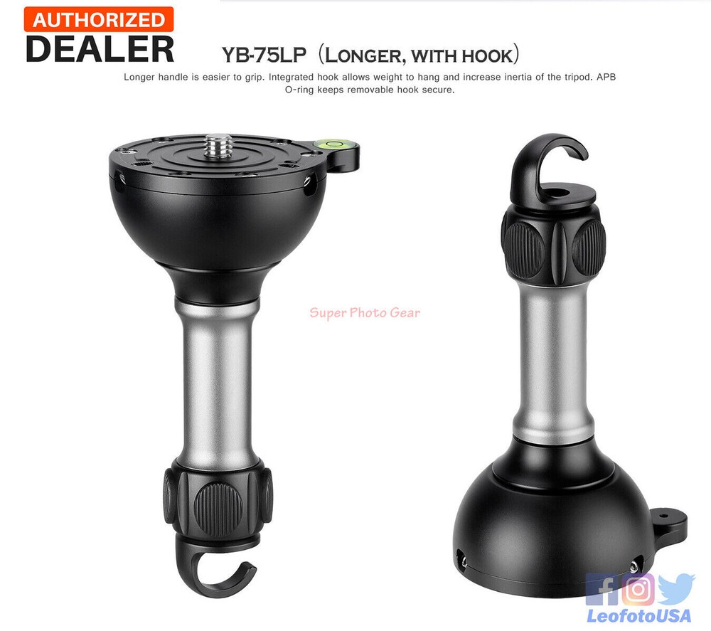 Leofoto YB-75LP Leveling Base with Handle for 75mm Bowl 3/8" Thread
