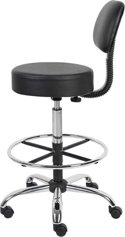 Durable Antimicrobial Vinyl Drafting Stool with Chrome Base - Black Elegance