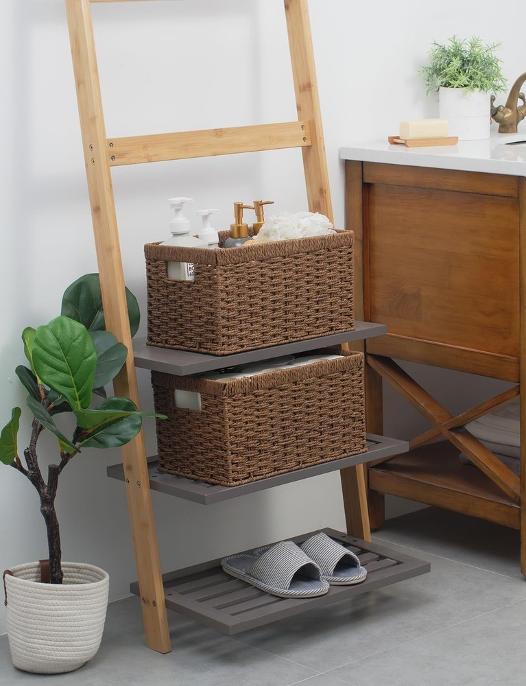 Dark Brown Storage Baskets, Rectangular Shape, 2-Pack