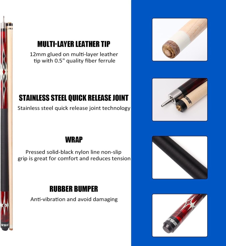 Professional 58" Maple Pool Cue Stick - 2-Piece Design with Multiple Weights