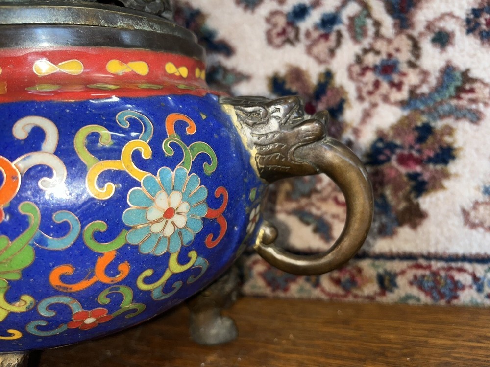 Large Chinese Bronze Base Cloissone Censer