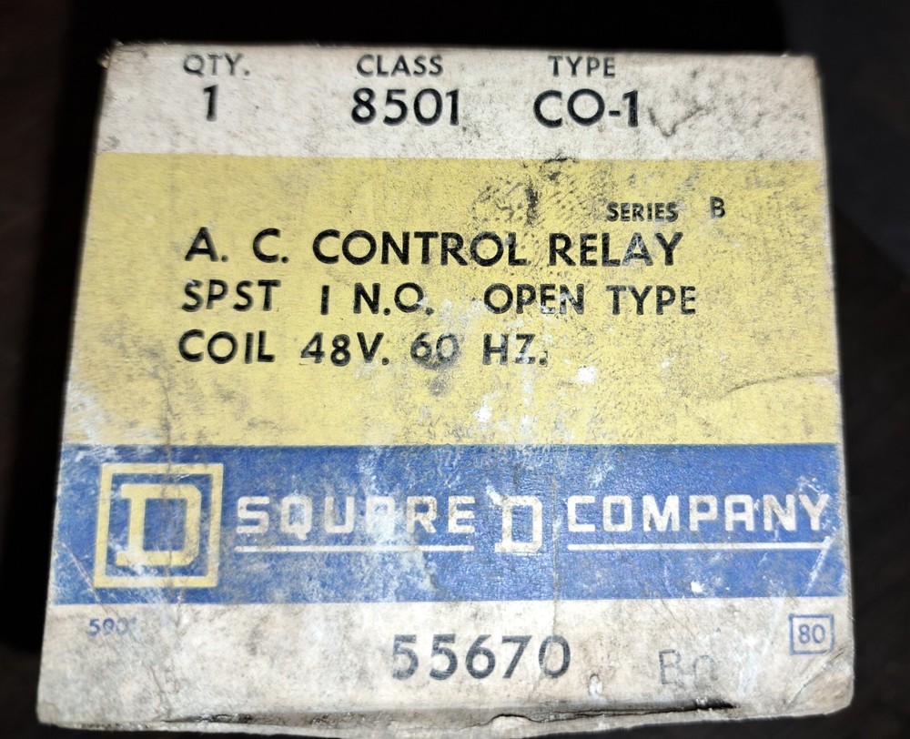 SQUARE D AC CONTROL RELAY MODEL 8501 CO-1 - 48volt coil - NIB