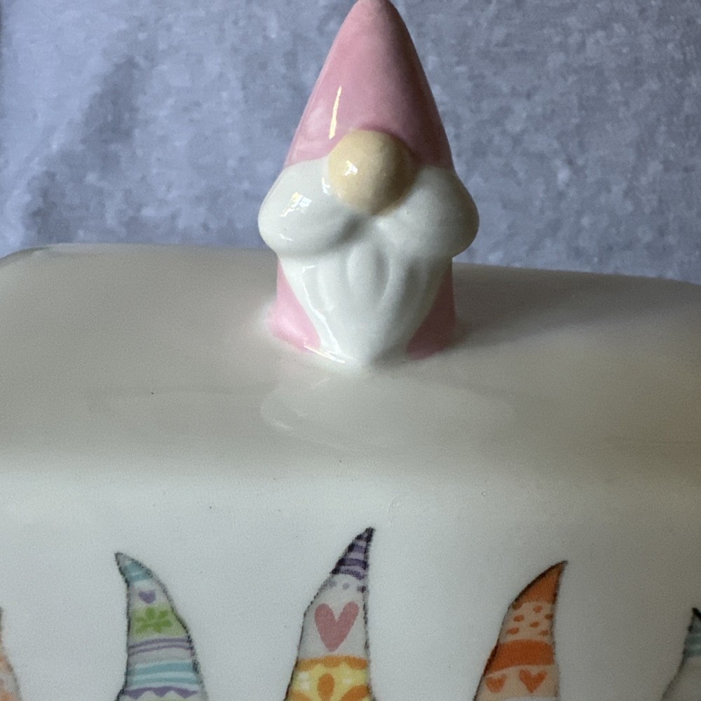 Happy Easter Carrot Patch Cottage Ceramic Butter Dish & Lid With Gnome Handle