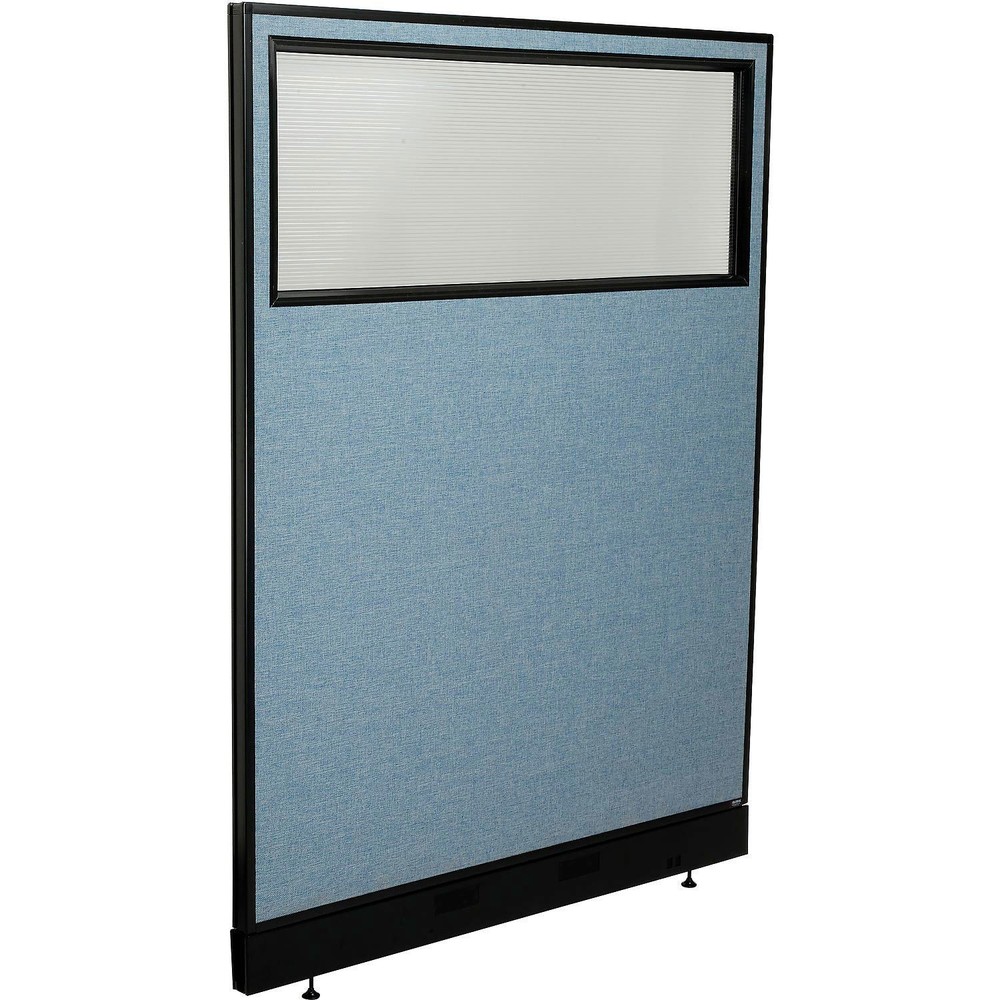 48-1/4"W x 64"H Office Partition Panel with Partial Window Pass-Thru Cable Blue
