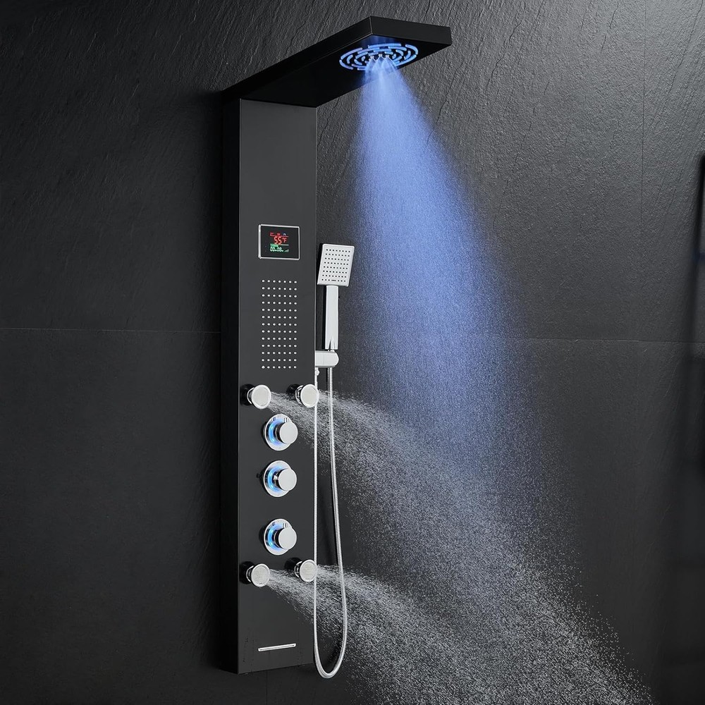 ROVOGO Led Shower Panel Tower System Mist Rainfall Body Jets Handheld BLACK