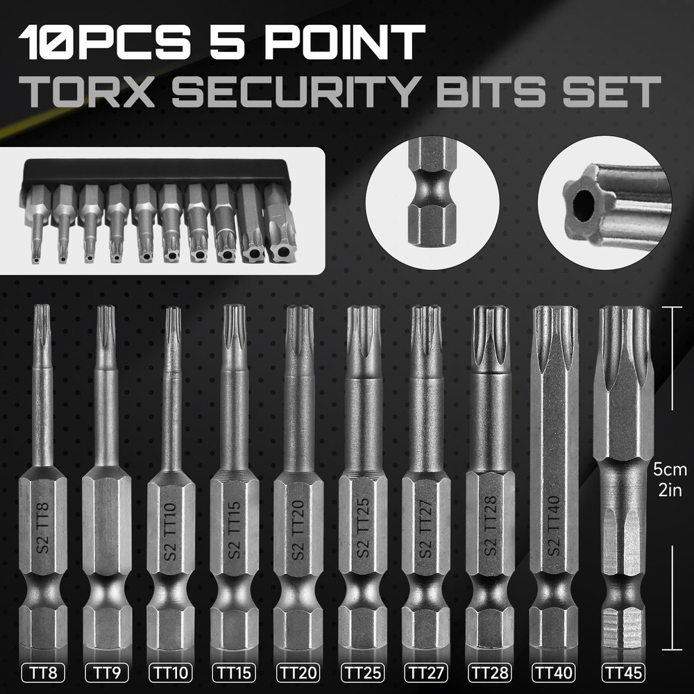 5 Point Torx Plus Bit Set 10pcs Tamper-Proof Security Bits Safety Torx Bit Se...