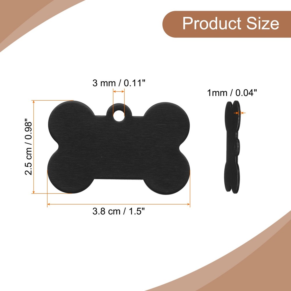 10Pcs Aluminum Engraving Blanks Tags Bone Shape with 10 Keychain, Black