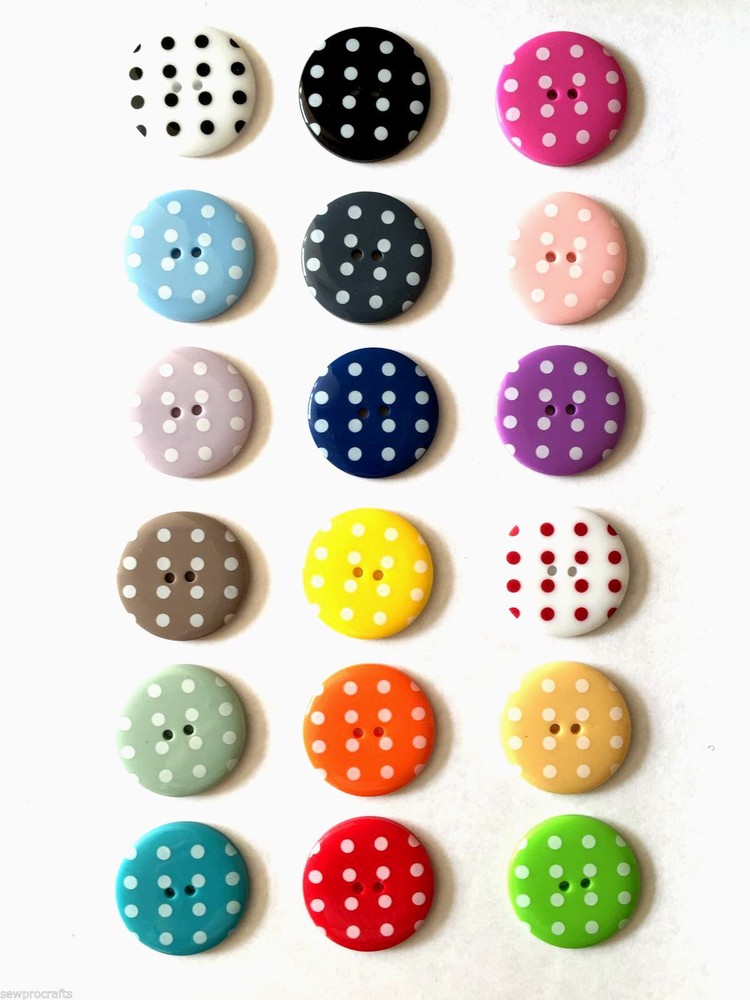 Round Plastic Polka Dot Spot 2 Hole Buttons - Choose Colour / Size / Quantity