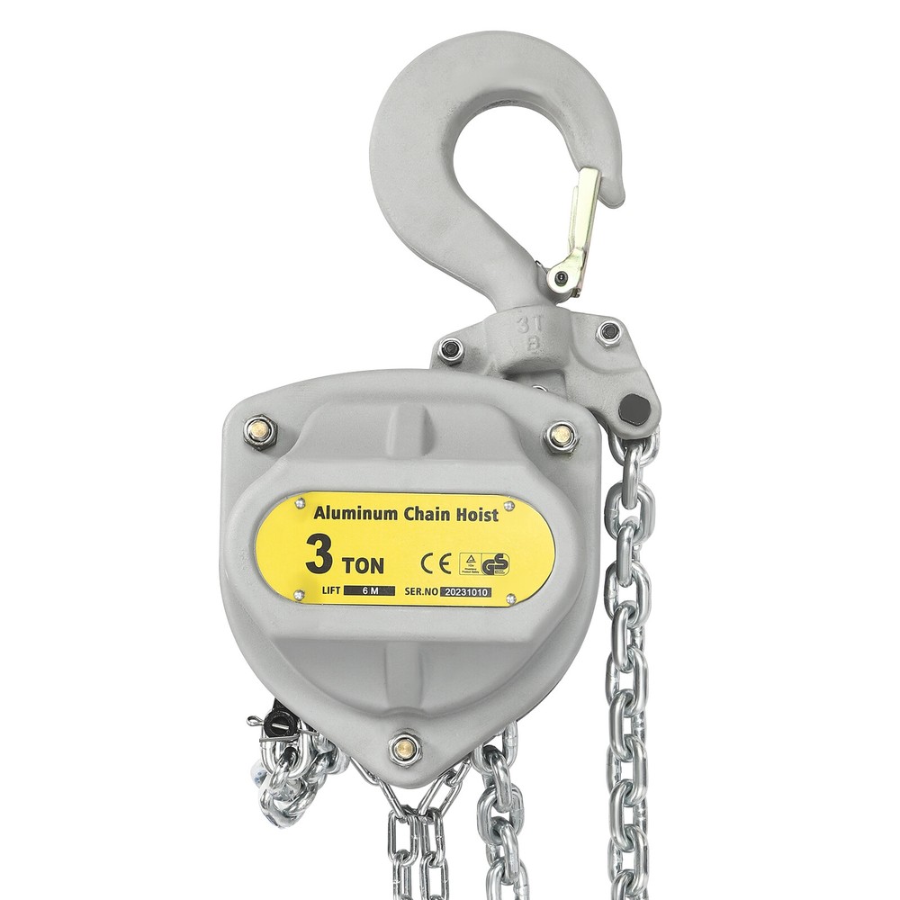 3 Ton Chain Hoist with 20 FT Lifting Chain Hook Latch Overhead Rigging
