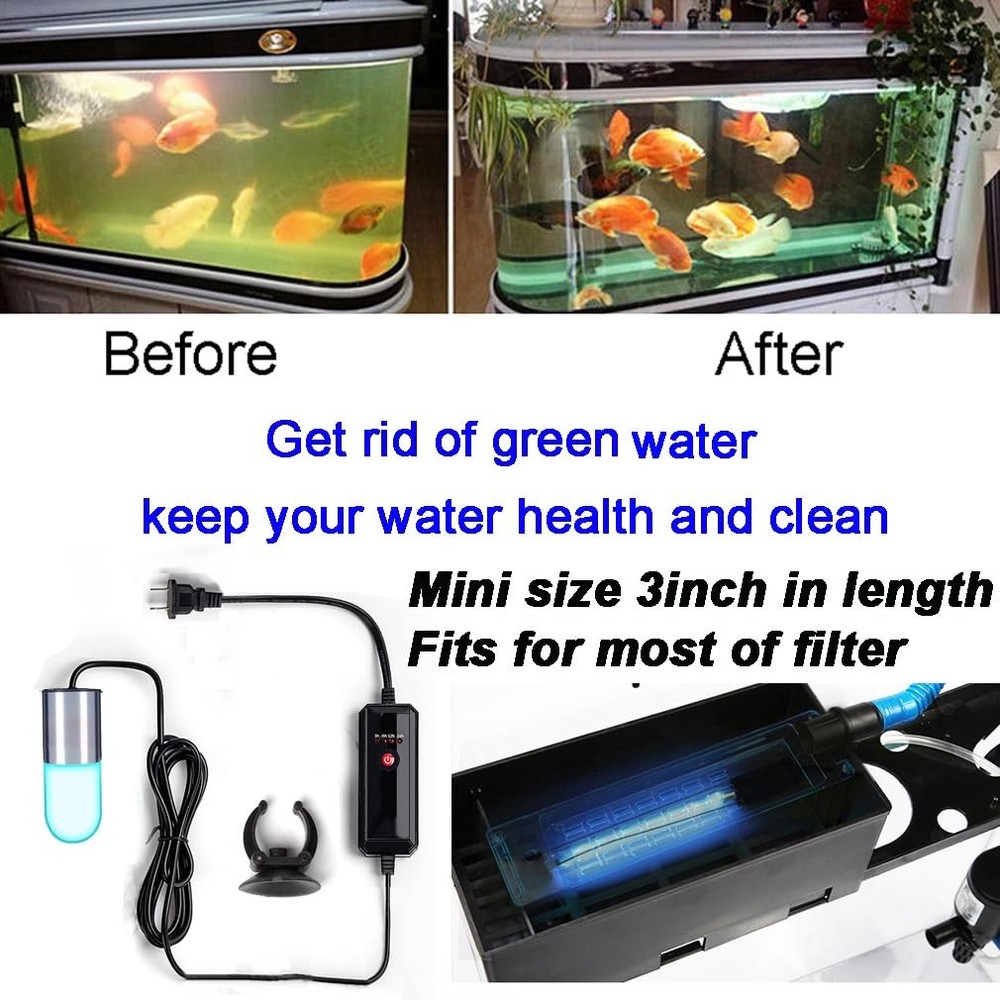 Aquarium UVC Clean Light Algae Clear Green Bloom 3W with Timer, Blue