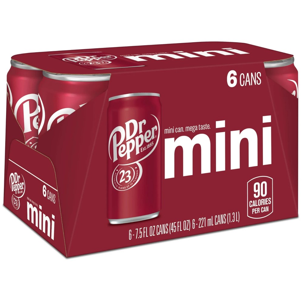 Dr Pepper Soda Pop, 7.5 fl oz, 6 Pack Cans