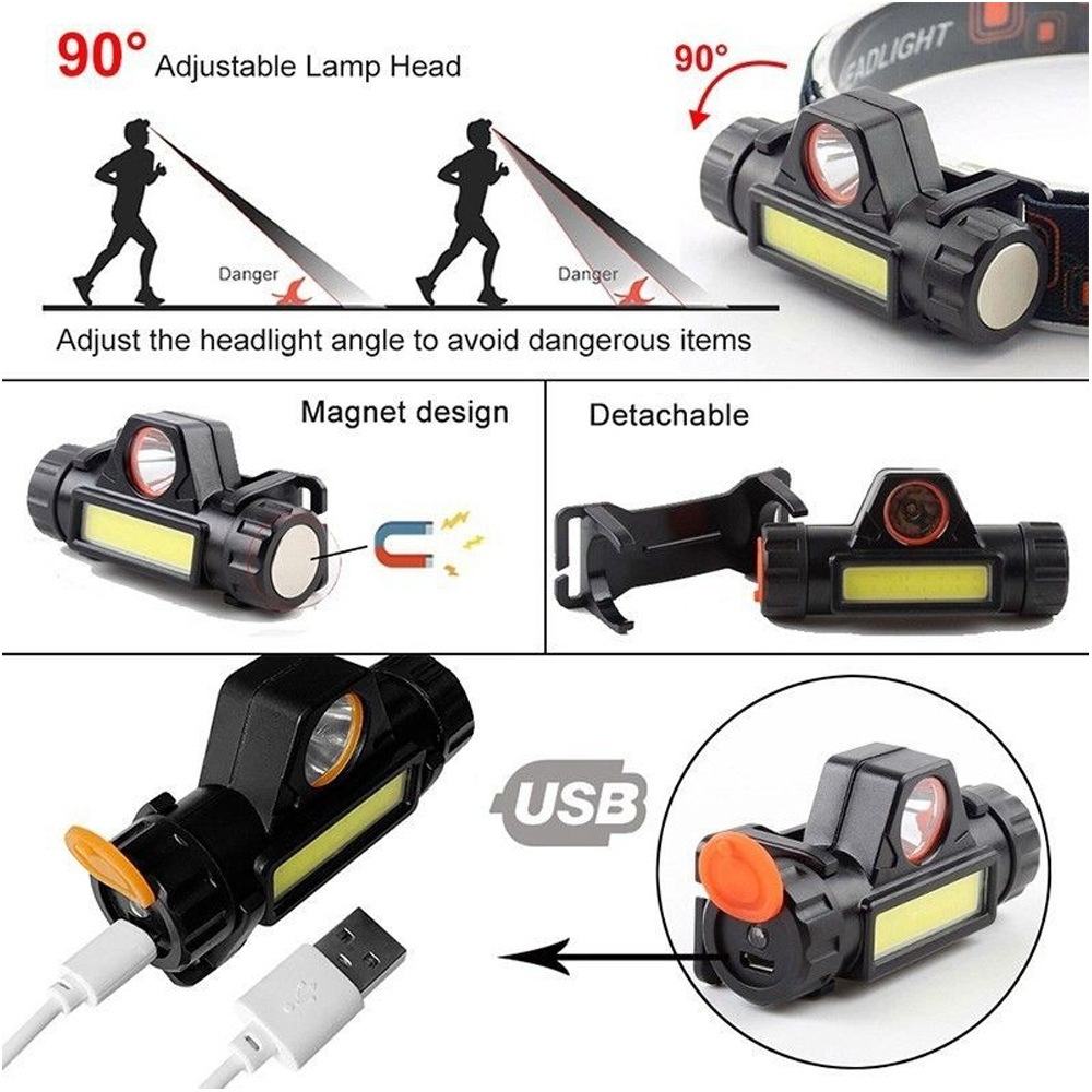 1/2Pack LED Headlamp Headlight Flashlight USB Rechargeable Waterproof Head Light