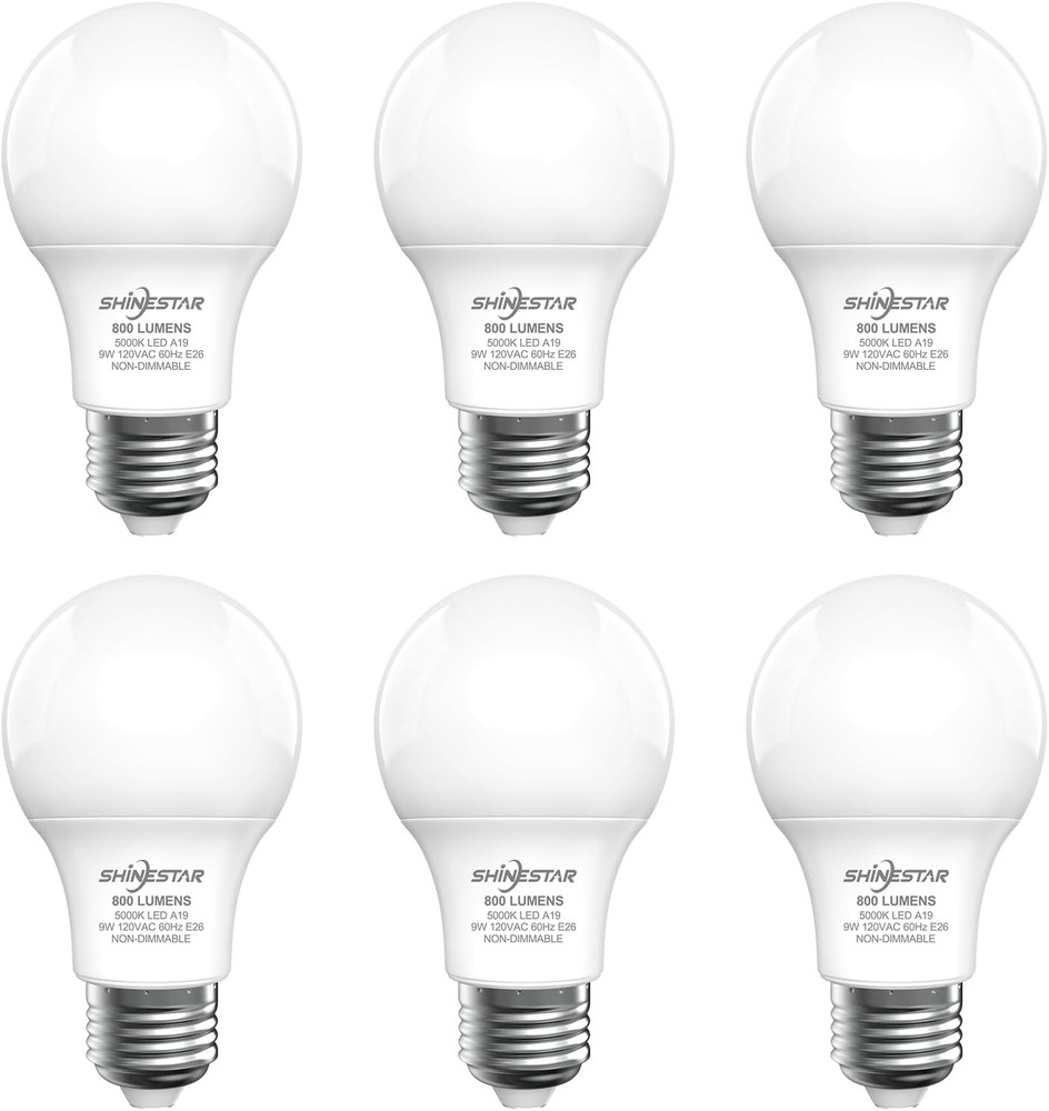 SHINESTAR A19 LED Light Bulb, 60 Watt Light Bulbs 5000K Daylight White, E26 Stan