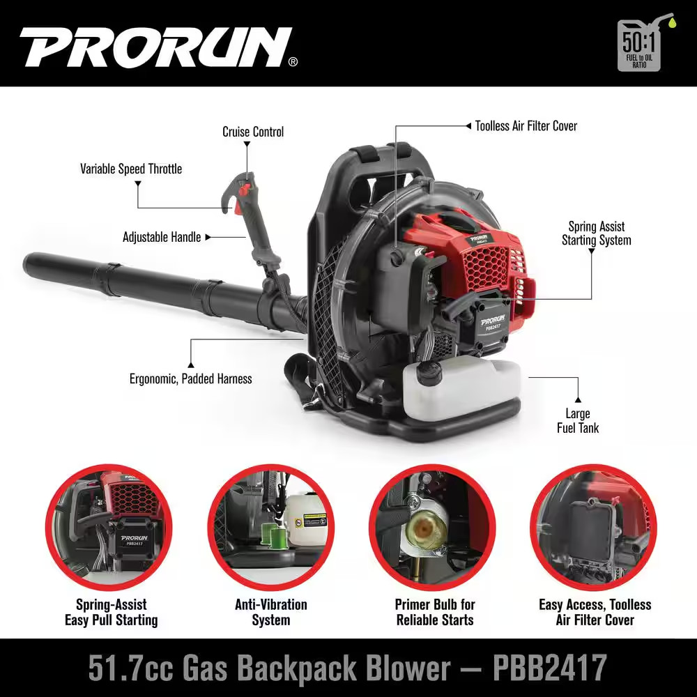 52Cc 570 CFM 250 MPH 2-Cycle Gas-Powered Backpack Leaf Blower