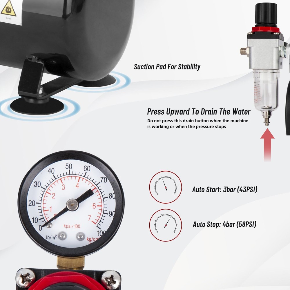 Timbertech Airbrush Compressor, High-performance Single-Piston Oil-free Mini