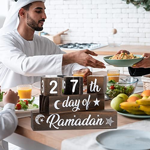 5 Pcs Ramadan Calendar Block Set - Ramadan Advent Countdown Eid Light Brown