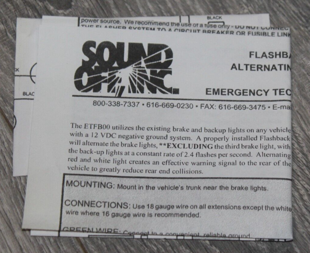 SOUND OFF INC. ETFB00 FLASH BACK ( NOS)